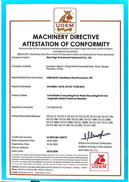 चीन WuXi TOGO Environment Equipment Co., Ltd. प्रमाणपत्र